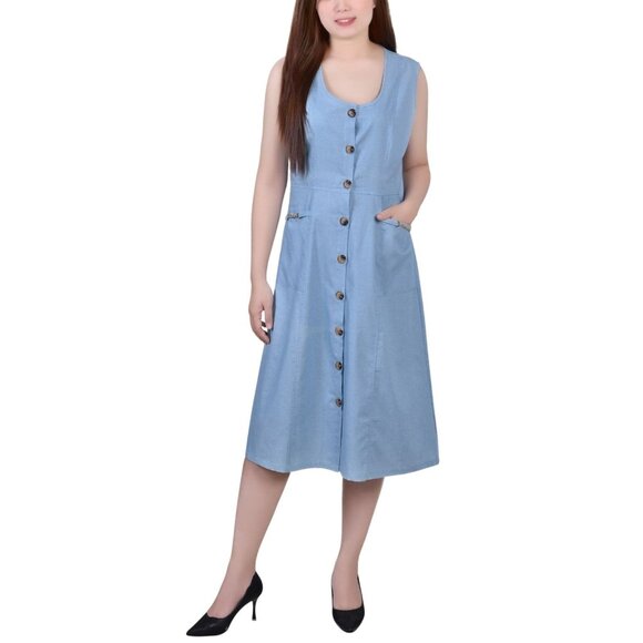 Ny Collection Sleeveless Chambray Dress Chain Details Light Denim Blue Size M - Picture 1 of 1